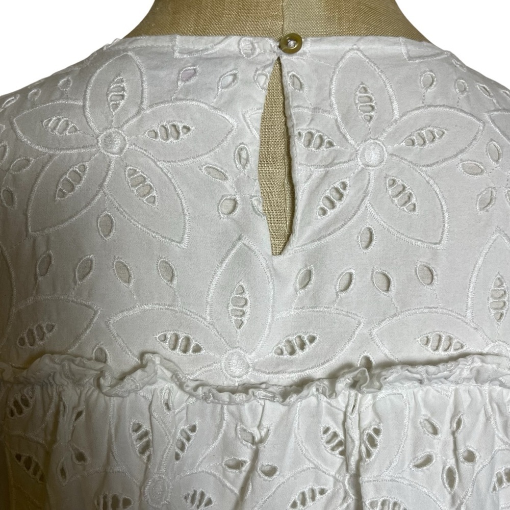 Vineyard Vines White Eyelet Cottagecore Coastal 3/4 Bell Sleeves Scalloped — M - Picture 6 of 10